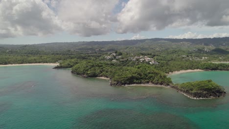 Approaching-Aerial-Tropical-Beaches-of-Las-Terrenas,-Dominican-Republic