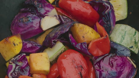 Close-up-of-a-vegetable-based-vegetarian-lunch-while-camping