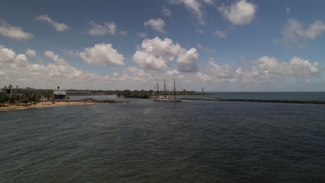 ARA-Libertad-Sailing-Ship-School-Vessel,-Argentine-Navy,-Leaving-Port-of-Santo-Domingo