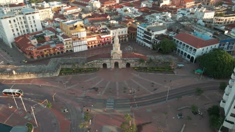The-Clock-Tower-gate-in-Cartagena,-can-be-seen-at-the-main-entrance-of-the-walled-city