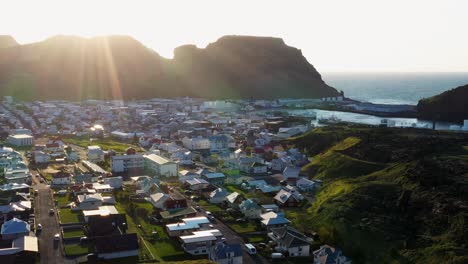 Sunset-over-city-of-Heimaey-in-Westman-Islands-in-south-Iceland