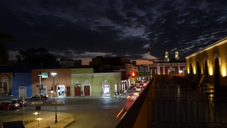 Time-lapse-of-San-Francisco-de-Campeche-Cathedral-at-sunset