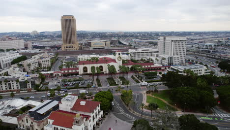 Aerial-View-of-Union-Station,-Los-Angeles-CA-USA