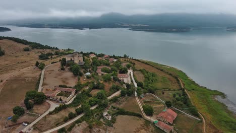 Nanclares-de-gamboa-village,-basque-country,-spain-on-overcast-day,-aerial-view