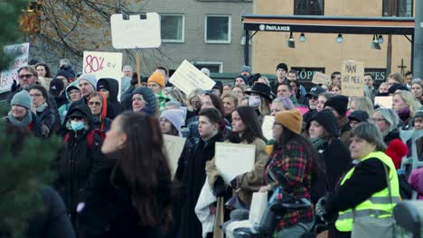 Female-activists-protest-in-support-against-men's-violence-to-women,-gathering-in-Stockholm,-Sweden