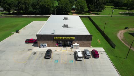 This-is-an-aerial-video-of-the-storefront-for-Dollar-General-located-in-Lebanon-Oklahoma-at-21682-State-Hwy-32,-Lebanon,-OK-73440