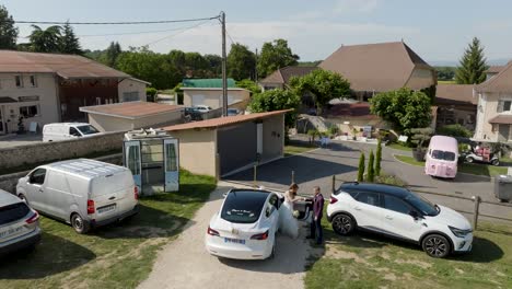 Aerial-shot-overhead-the-bride-and-groom-arriving-at-the-wedding-venue