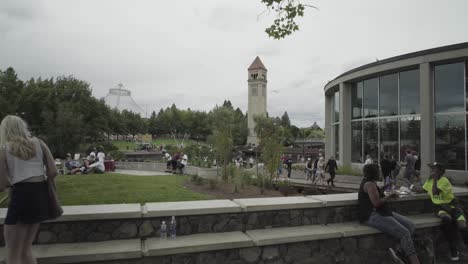 Hoopfest-2018---Riverfront-Park-in-downtown-Spokane,-WA,-site-of-Expo-'74,-crowd-walks-by,-carousel