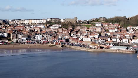 Aerial-footage-of-Scarborough-harbour-and-Old-town-in-North-Yorkshire
