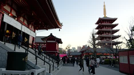 Iconic-view-on-Senso-ji-shrine-with-pagoda-Tower-in-distance