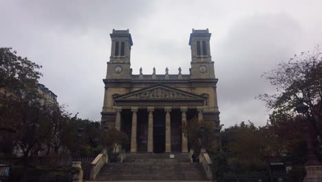 Static-view-of-Saint-Vincent-de-Paul-church-in-Paris-on-cloudy-day