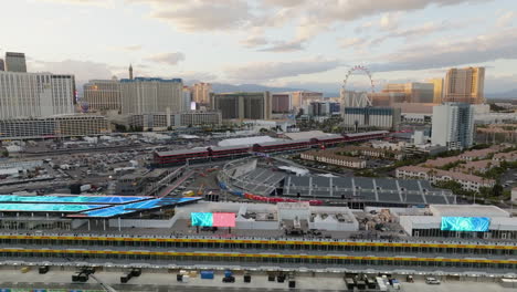 Aerial-view-circling-the-construction-site-of-the-F1-Las-Vegas-strip-circuit