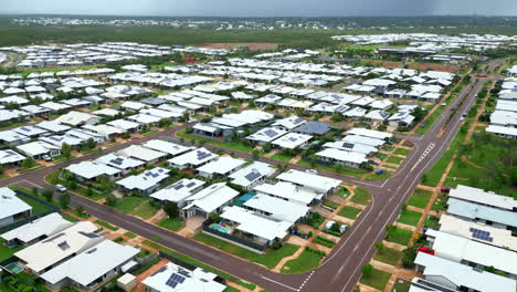 Aerial-drone-of-Residenital-Suburb-in-Zuccoli-Northern-Territory-Australia,-orbit-parallax-establish