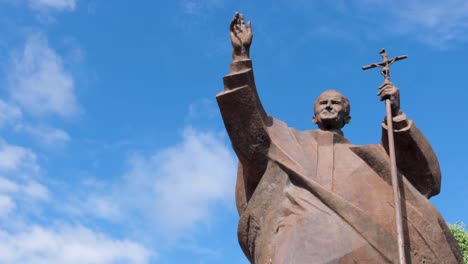 Close-up-of-bronze-statue-of-Pope-John-Paul-II-remembering-the-Pope's-visit-in-the-capital-city-of-East-Timor,-Southeast-Asia