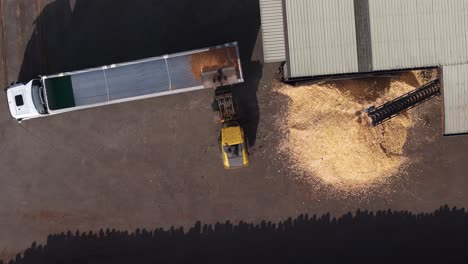 Top-View-Of-Lorry-Truck-Being-Loaded-With-Sawdust-At-Wood-Factory