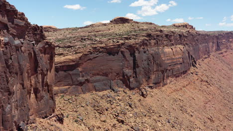 Cinematic-panoramic-drone-clip-revealing-the-rocky-terrain-of-the-Red-Sandstone-Cliffs-in-San-Rafael-Reef-in-Utah,USA