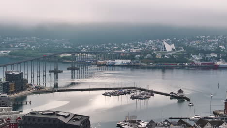 Aerial-View-of-Tromso-Harbor,-Norway