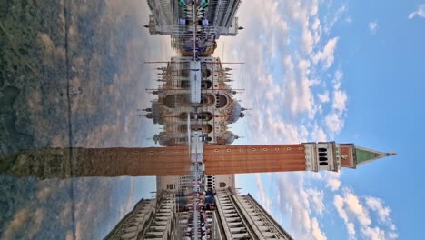 Flood-of-Piazza-San-Marco-results-in-reflection-of-Campanile,-Venice