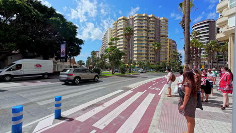 Streets-of-Malaga-city-on-sunny-summer-day,-slow-motion-view