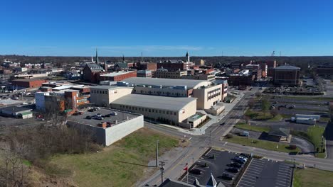 4K-aerial-footage-flying-toward-F-and-M-Bank-Arena-located-in-downtown-Clarksville-Tennessee