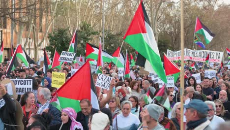 Los-Manifestantes-Se-Manifiestan-Mientras-Sostienen-Pancartas-Y-Banderas-Palestinas-En-Solidaridad-Con-Palestina.