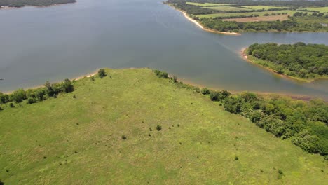 Aerial-video-of-a-cove-on-Lake-Texoma-and-the-Red-River