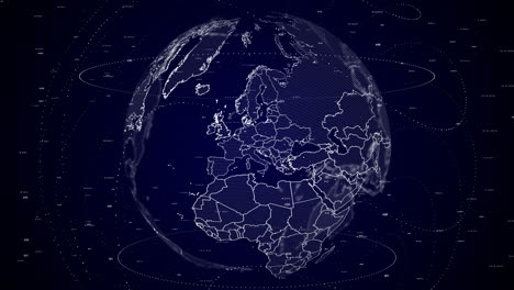 digital-globe-rotating,-zooming-in-on-Austria-country