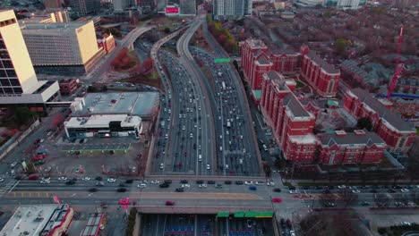 Aerial-View-of-Atlanta,-Georgia:-Urban-Landscape-at-Sunset