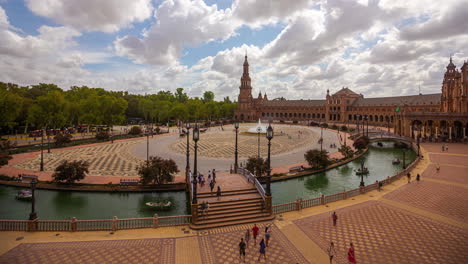 Plaza-De-España,-Sevilla,-Spanien,-Erbaut-1928,-Zeitraffer