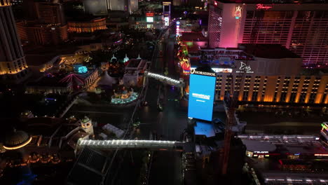 Aerial-view-of-the-night-lit-Las-Vegas-boulevard,-Formula-1-Grand-Prix-weekend