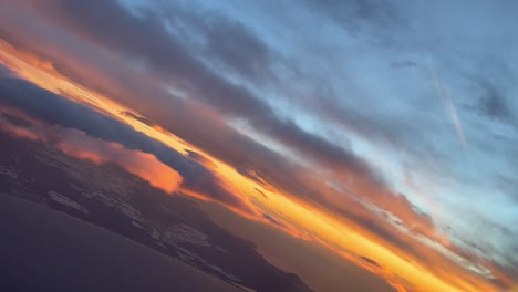 Glorious-fire-sunrise-flying-over-the-Mediterranean-Sea-near-Almeria-coast,-Spain