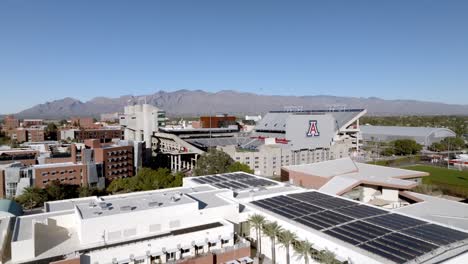 Arizona-Stadium-on-the-campus-of-the-University-of-Arizona-in-Tucson,-Arizona-with-drone-video-moving-up