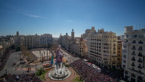 Experience-the-atmosphere-of-Valencia's-Fallas-festival-with-this-mesmerizing-timelapse,-highlighting-the-spectacular-Mascletà-fireworks-display-from-March-2019-in-Plaza-del-ayuntamiento