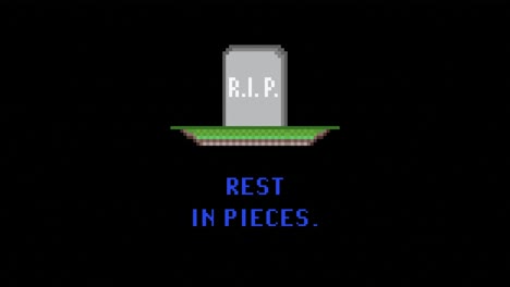 Comical-pixel-art-animation:-a-tombstone-falling-from-the-sky-on-a-grave-