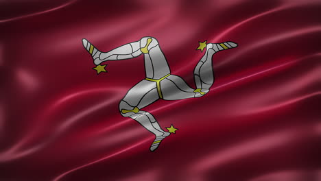 Flagge-Der-Isle-Of-Man,-Vorderansicht,-Vollbild,-Glänzend,-Elegante-Seidige-Textur,-Weht-Im-Wind,-Filmähnliche-Optik,-Realistische-4K-CG-Animation,-Glatt,-Flattert-In-Zeitlupe,-Nahtlos-Schleifenfähig