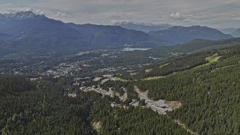 Whistler-BC-Canada-Aerial-v9-drone-flyover-forested-valleys-of-Blackcomb-mountain-capturing-Sliding-Centre,-resort-town,-Alta-lake-and-mountainous-landscape---Shot-with-Mavic-3-Pro-Cine---July-2023