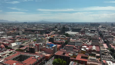 Panoramic-drone-shot-circling-the-Plaza-de-Santo-Domingo-in-Centro-Historico-CMDX