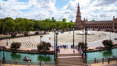 Plaza-de-España-spanish-central-square-time-lapse,-beautiful-European-city-Spain