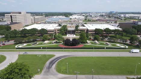 TACOM-or-Detroit-Arsenal-building,-aerial-drone-view