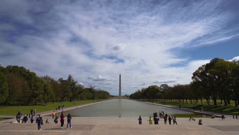 George-Washington-Monument,-Obelisk-Und-Lincoln-Memorial,-Reflecting-Pool,-Zeitraffer