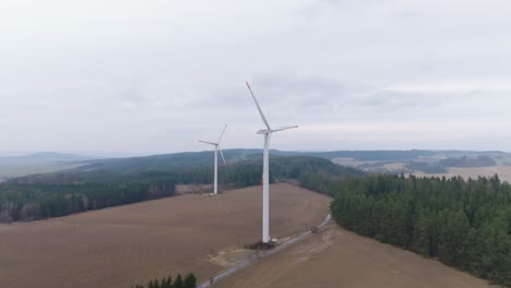 Drone-view-of-wind-farms-in-natural-landscape