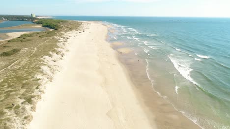 Flying-Over-Beach-in-Esposende,-Portugal