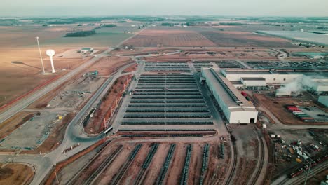 Coil-Storage-Facility-and-Rail-Transport-in-Delta,-Ohio---Aerial-View