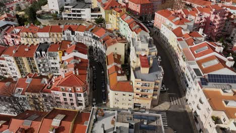 Drone-footage-from-Anjos-and-Arreios-in-Lisbon,-Portugal