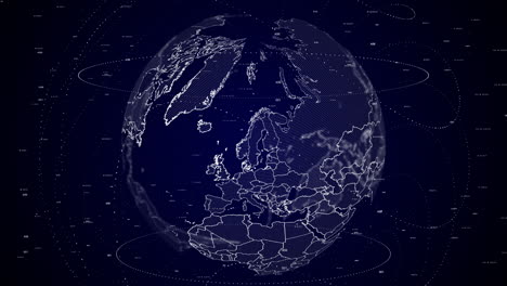 Digital-globe-rotating,-zooming-in-on-Sweden-country