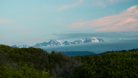 Colorful-timelapse-of-sunset-on-a-partly-cloudy-day-over-Mount-Cook-in-New-Zealand