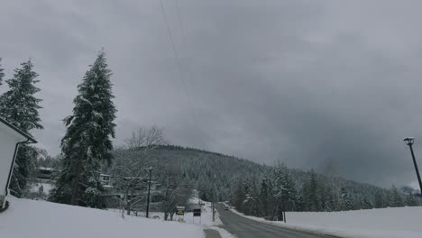 Handheld-View-of-Mount-Ida-on-Snowy-Overcast-Day-in-Salmon-Arm,-British-Columbia,-Canada