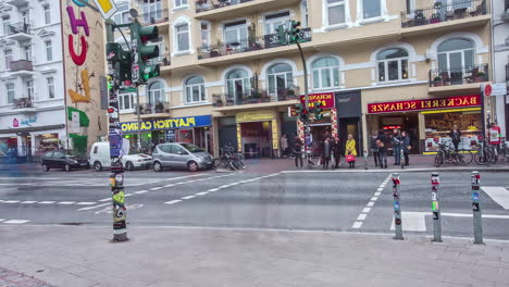 Timelapse-De-La-Calle-Schulterblatt,-Distrito-De-Schanzenviertel,-Hamburgo,-Alemania