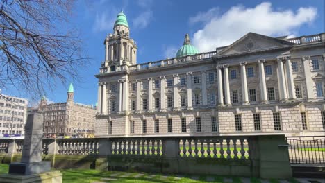 A-4K-side-view-of-Belfast-City-Hall-Northern-Ireland-in-Sunshine