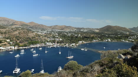 Anchored-Boats-At-Marina-In-Gumusluk-Town-Neighbourhood-In-Bodrum,-Mugla-Province,-Turkey